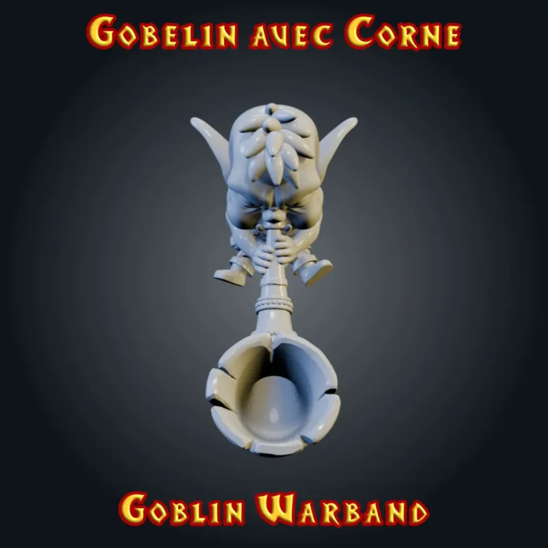 gobelin avec corne figurine gobelin sonneur avec corne de guerre en résine, Goblin Warband, imprimée 3D en atelier breton