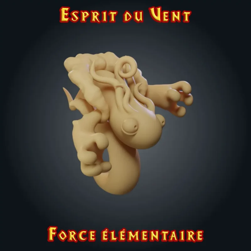 Esprit du Vent Figurine esprit du vent en résine : petit élémentaire tourbillonnant aux volutes de nuage et aux mains tendues, gamme Force Élémentaire