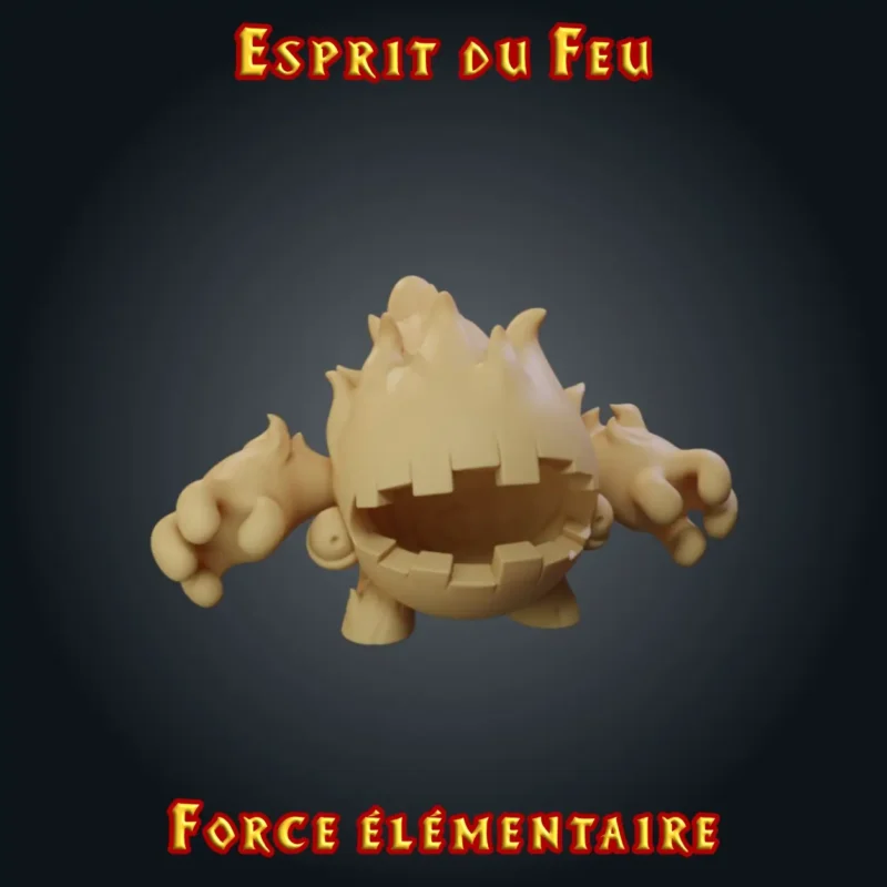 Esprit du feu Figurine esprit du feu en résine : petit élémentaire de flammes à la bouche immense et aux mains griffues, gamme Force Élémentaire