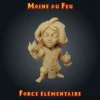 Moine du Feu Figurine moine du feu : jeune combattante aux poings enflammés en garde offensive, résine imprimée en atelier breton, base ronde ou carrée