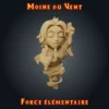 Moine du Vent Figurine moine du vent : maîtresse d'arts martiaux en lévitation, yeux clos et doigts en méditation, résine imprimée en atelier breton, base ronde ou carrée