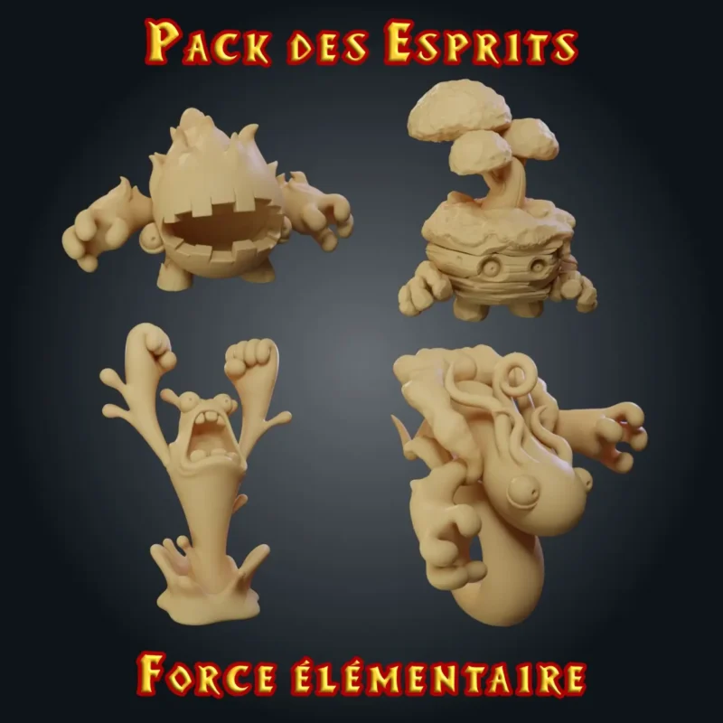 Pack des esprits Pack des esprits : les 4 esprits de la terre, du feu, de l'eau et du vent en résine, gamme Force Élémentaire