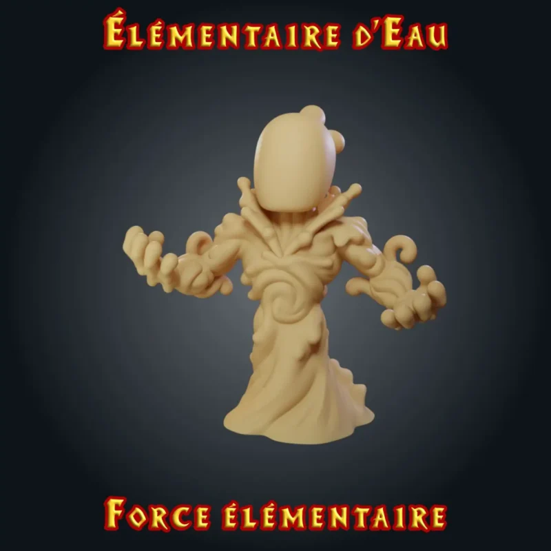 élémentaire d eau Figurine élémentaire deau : esprit fluide drapé d'eau sans visage, résine imprimée en atelier breton, base ronde ou carrée