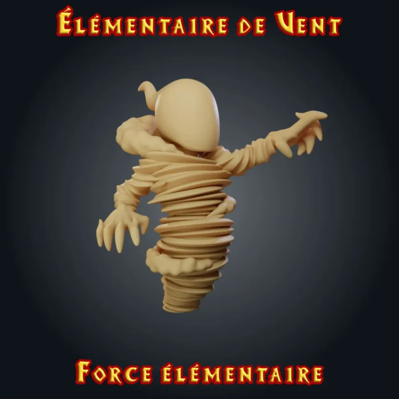 élémentaire de Vent Figurine élémentaire de vent : esprit-tourbillon sans visage en résine, imprimé en atelier breton, base ronde ou carrée