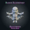 Baron Saignefort-03 Baron Saignefort, figurine de vampire en résine 28 mm, bras ouverts, cape à haut col, jabot et crocs, avec une nuée de petites chauves-souris dans la cape vue brute sans chauves souris