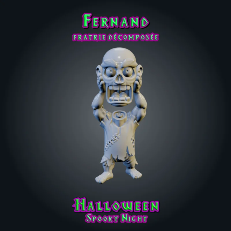 Fernand Les Trois Croque-Mort, lot de 3 figurines de zombies en résine 28 mm : Gaston aux longs cheveux, Fernand qui tient sa propre tête, Marcel qui rampe bras tendu Fernand