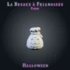 La Besace à Friandises-01 La Besace à Friandises, accessoire Halloween en résine pour JDR : sac de toile noué par une corde, orné d'un visage de citrouille souriant