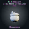 Le Chaudron de la Mère Gourmande, chaudron miniature en résine pour JDR sur trois pieds, à anse, débordant de sucettes et de bonbons emballés