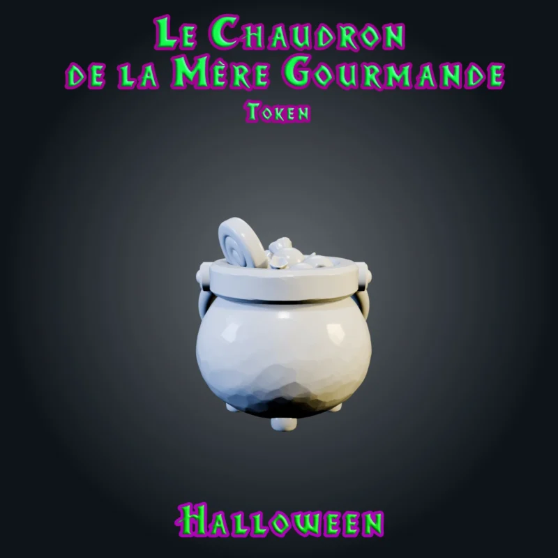 Le Chaudron de la Mère Gourmande, chaudron miniature en résine pour JDR sur trois pieds, à anse, débordant de sucettes et de bonbons emballés