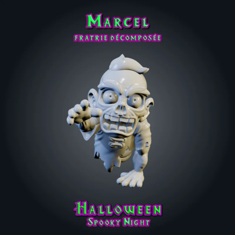 Marcel Les Trois Croque-Mort, lot de 3 figurines de zombies en résine 28 mm : Gaston aux longs cheveux, Fernand qui tient sa propre tête, Marcel qui rampe bras tendu Marcel
