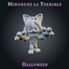 Minouche la Terrible-01 Minouche la Terrible, figurine Halloween en résine 28 mm d'un enfant déguisé en chat, oreilles pointues, grosses pattes griffues levées et bouche grande ouverte vue brute