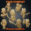 Pack complet - pirates renégats Pack complet Pirates renégats : 8 figurines pirates en résine 28 mm, capitaine, canonnière, cuisinier, mousse, harponneur, sorcière, squelette accordéoniste et vieux marin