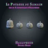 Potager de samain-02 Le Potager de Samain, set de 4 citrouilles d'Halloween en résine pour JDR : trois citrouilles rondes et une citrouille allongée aux visages sculptés version brute