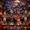 Pack de 8 figurines d’horreur chibi présentées en couleurs devant un château et un cimetière pour Halloween, suggestion de peinture